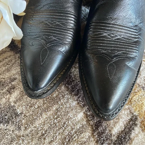 DAN POST Black Leather Cowboy Boots Western Pointy Toe Coastal Cowgirl - Picture 5 of 10